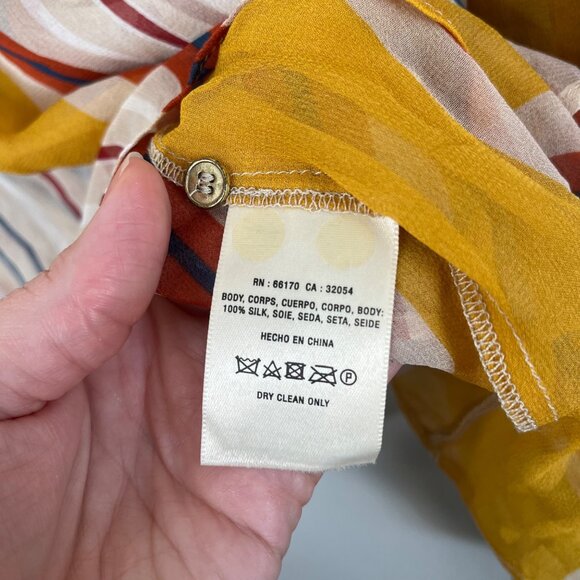 Anthropologie Maeve Womens Large Yellow Striped Silk Layered Long Sleeve Top - Picture 8 of 11